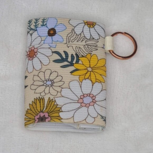 Thread Wallet Blossom Elastic With Key Ring Floral Minimalist Card Money Holder - Picture 3 of 3